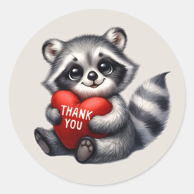 Cute Thank you racoon Classic Round Sticker (Front)