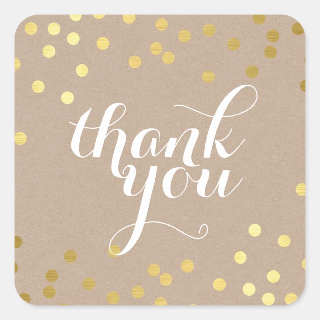 CUTE THANK YOU SEAL modern gold confetti eco kraft (Front)