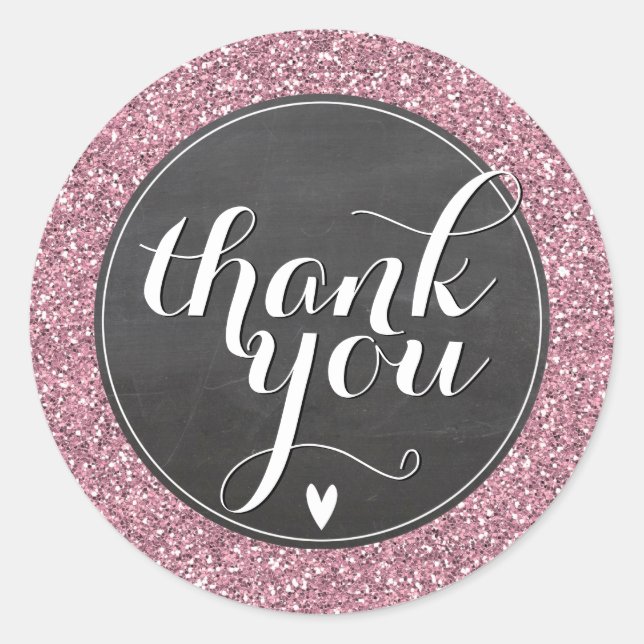 CUTE THANK YOU SEAL modern plain glitter baby pink (Front)