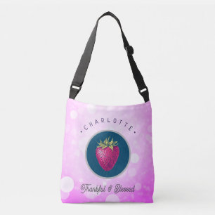 Cute Thankful and Blessed Strawberry Add Your Name Crossbody Bag