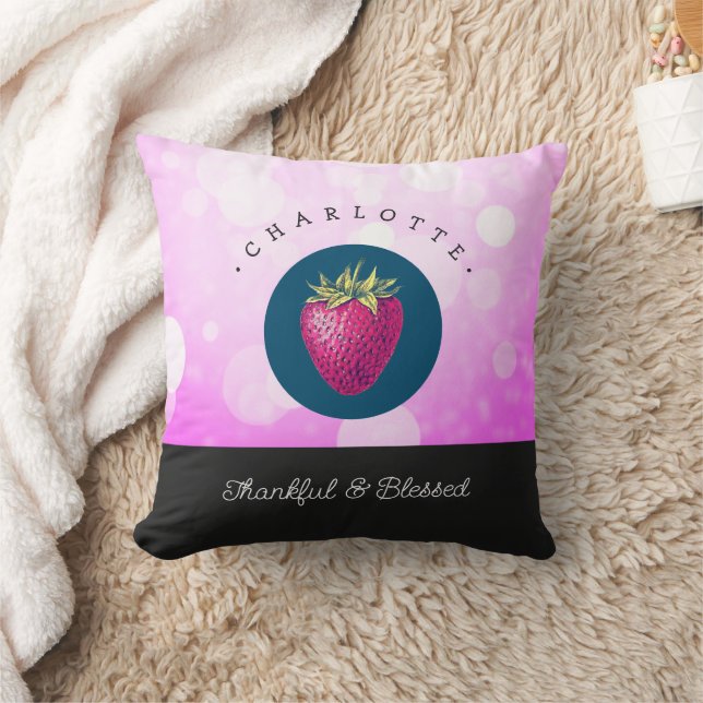 Cute Thankful and Blessed Strawberry Add Your Name Cushion (Blanket)