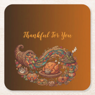Cute Thankful For You Autumn Feast Coaster