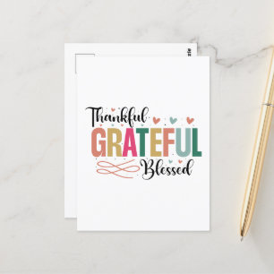 Cute thankful grateful blessed word art postcard