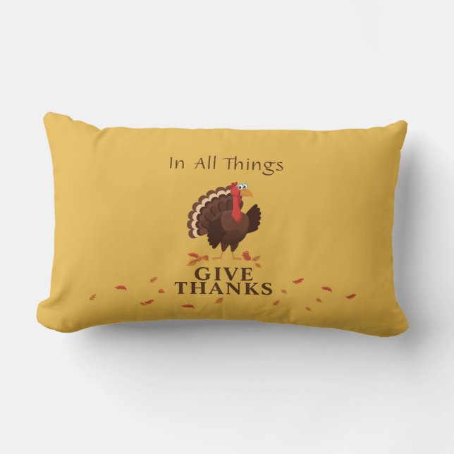 Cute Thankful Happy Thanksgiving Cute Turkey Quote Lumbar Cushion (Front)