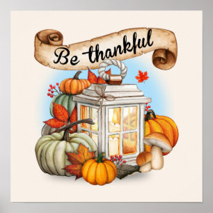 cute Thankful Seasonal lamp Fall Poster