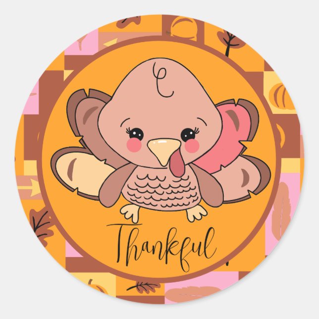 Cute Thankful Turkey Stickers  (Front)