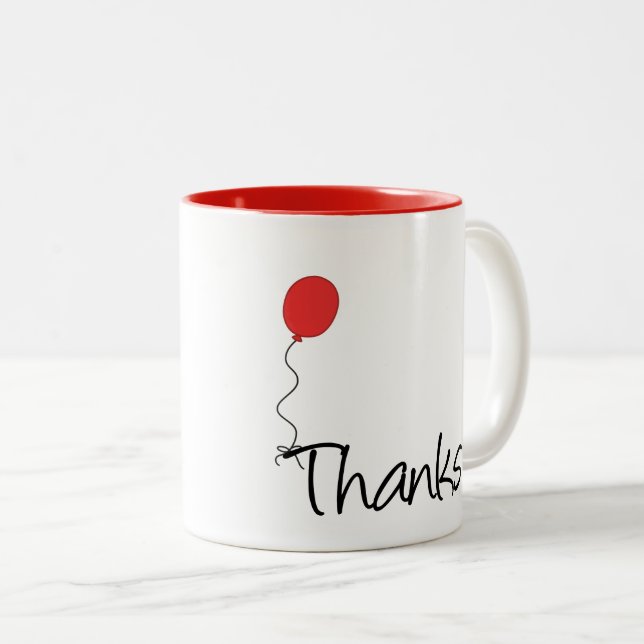Cute "Thanks" with Red Balloon Thank You Gift Mug (Front Right)