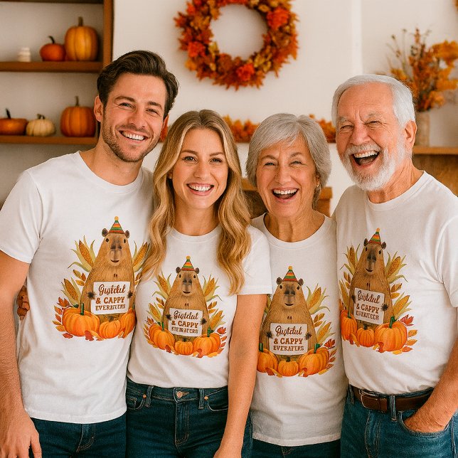 Cute Thanksgiving Capybara “Cappy Ever After” T-Shirt (Creator Uploaded)