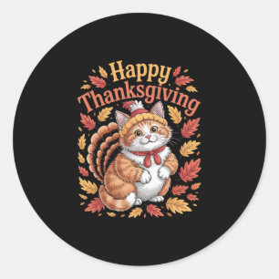 Cute Thanksgiving Cat Turkey Funny Autumn Animal  Classic Round Sticker
