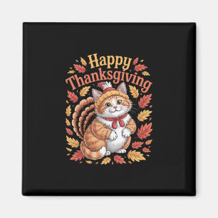 Cute Thanksgiving Cat Turkey Funny Autumn Animal Magnet