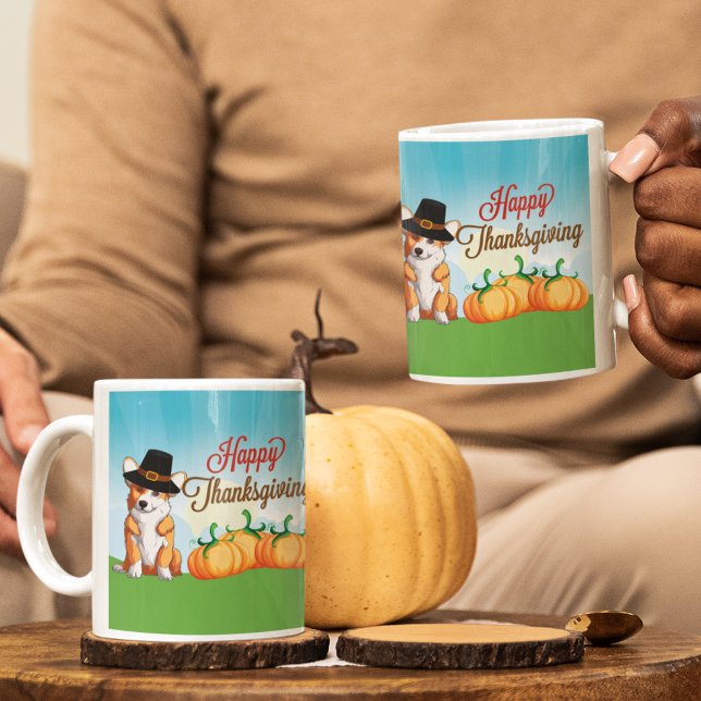 Cute Thanksgiving Corgi in Pilgrim Hat Coffee Mug (Creator Uploaded)