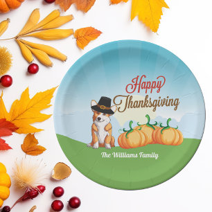 Cute Thanksgiving Corgi in Pilgrim Hat Custom Paper Plate