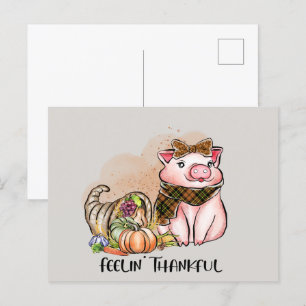cute Thanksgiving Country pig Thankful Holiday Postcard