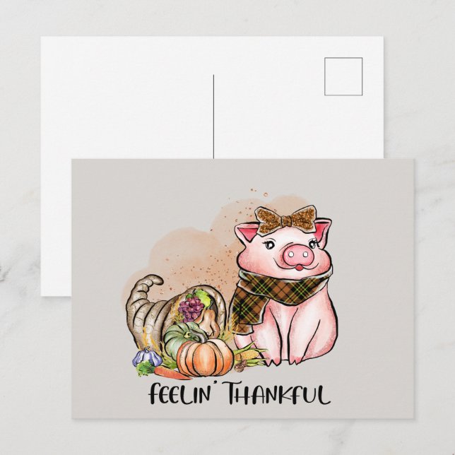 cute Thanksgiving Country pig Thankful Holiday Postcard (Front/Back)