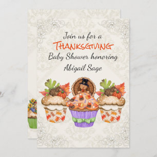 Cute Thanksgiving Cupcakes Baby Shower Invitation