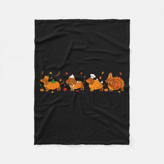 Cute Thanksgiving Dachshund Dogs Fall Gobble Prepp Fleece Blanket (Front)
