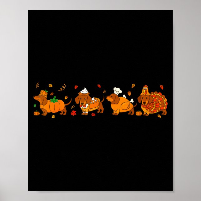 Cute Thanksgiving Dachshund Dogs Fall Gobble Prepp Poster (Front)