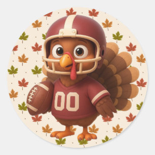 Cute Thanksgiving day football turkey Classic Round Sticker