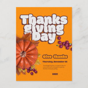 Cute Thanksgiving Day with Pumpkin Holiday Postcard
