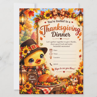 Cute Thanksgiving Dinner Invitation Card 