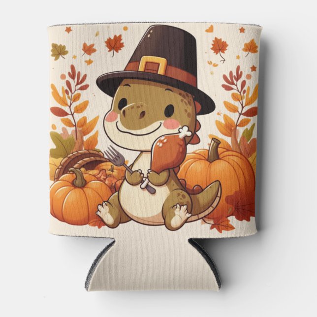 Cute Thanksgiving Dinosaur Can Cooler (Front)