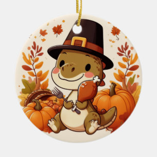 Cute Thanksgiving Dinosaur Ceramic Ornament
