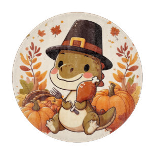 Cute Thanksgiving Dinosaur Cutting Board