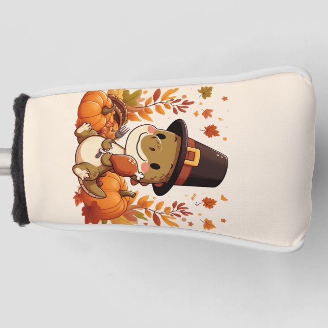 Cute Thanksgiving Dinosaur Golf Head Cover (Front)