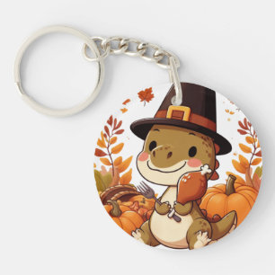 Cute Thanksgiving Dinosaur Key Ring