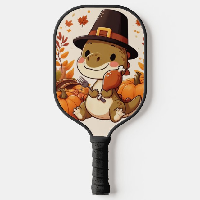 Cute Thanksgiving Dinosaur Pickleball Paddle (Front)