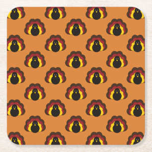 Cute Thanksgiving Fall Holiday Turkey Pattern Square Paper Coaster