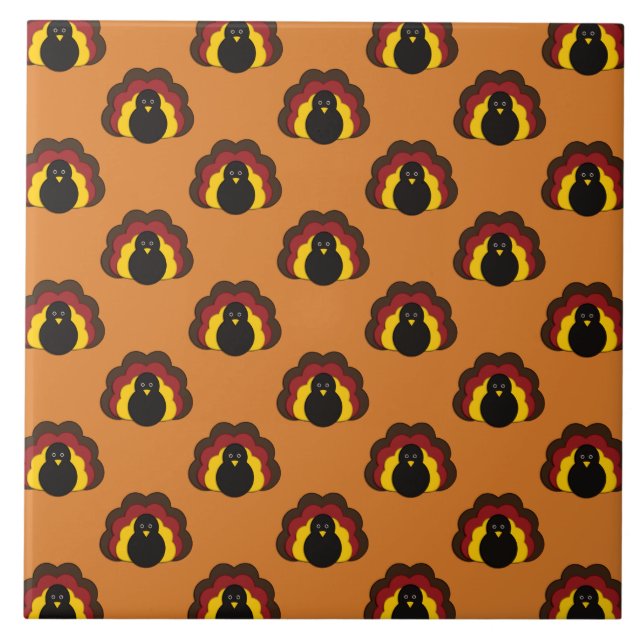 Cute Thanksgiving Fall Turkey Pattern Ceramic Tile (Front)