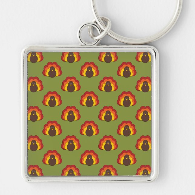 Cute Thanksgiving Fall Turkey Pattern Key Ring (Front)