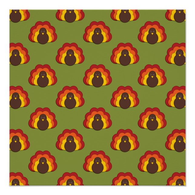 Cute Thanksgiving Fall Turkey Pattern Poster (Front)