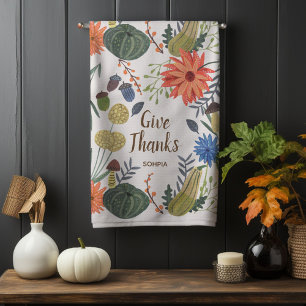 Cute Thanksgiving floral mushroom fall Tea Towel