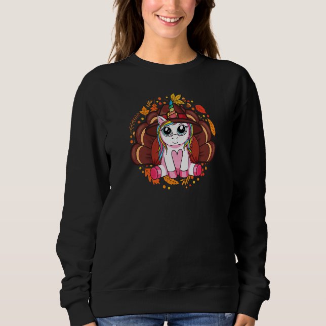 Cute Thanksgiving Girls Kids Toddler Turkey Unicor Sweatshirt (Front)