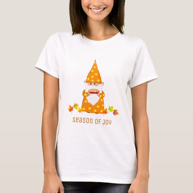 Cute Thanksgiving Gnome & Fall Leaves  T-Shirt (Front)