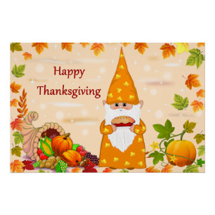 Cute Thanksgiving Gnome & Horn of Plenty Poster