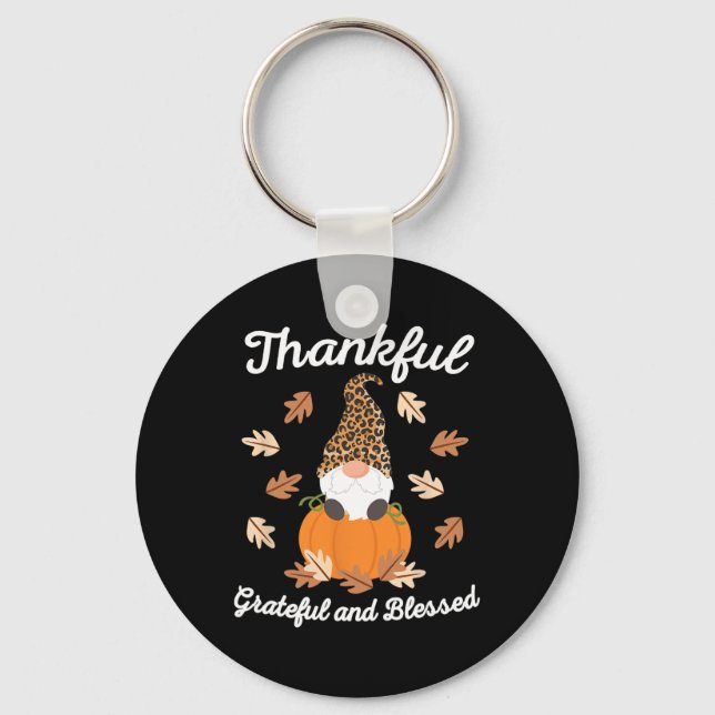 Cute Thanksgiving Gnome Leopard Gnomes Fall Pumpki Key Ring (Front)