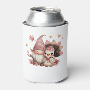 Cute Thanksgiving Gnome with Turkey Illustration C Can Cooler