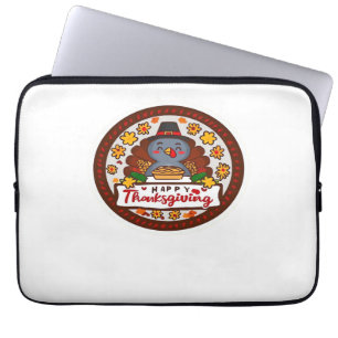 Cute Thanksgiving Gnome with Turkey Illustration C Laptop Sleeve