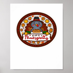 Cute Thanksgiving Gnome with Turkey Illustration C Poster