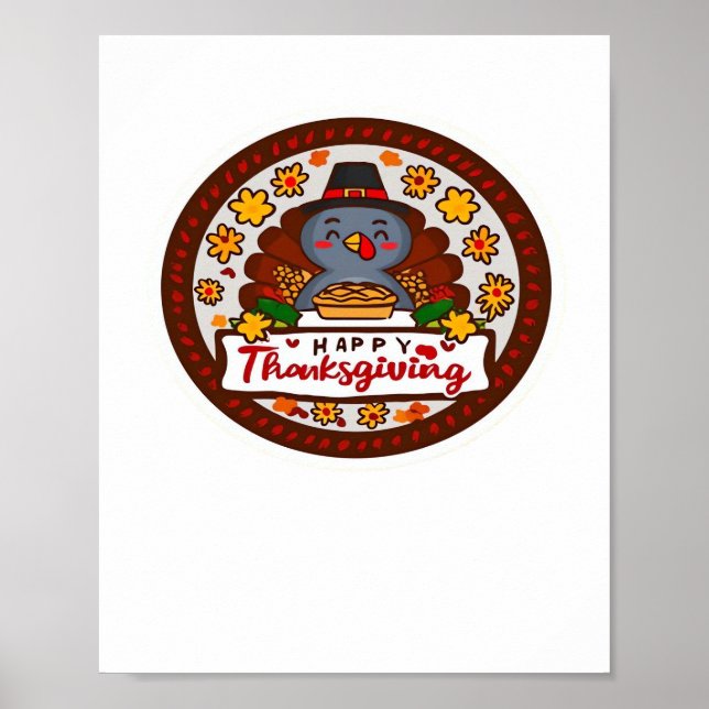 Cute Thanksgiving Gnome with Turkey Illustration C Poster (Front)