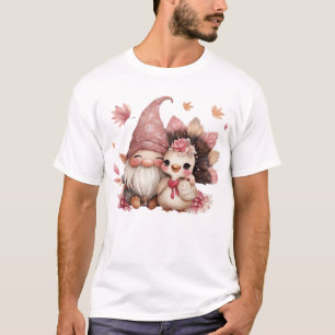 Cute Thanksgiving Gnome with Turkey Illustration C T-Shirt