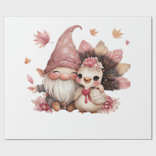 Cute Thanksgiving Gnome with Turkey Illustration C Wrapping Paper