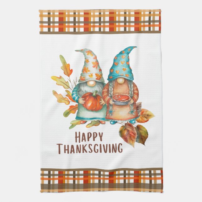 Cute Thanksgiving Gnomes   Tea Towel (Vertical)