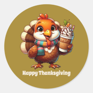 Cute Thanksgiving Holiday turkey customisable  Classic Round Sticker