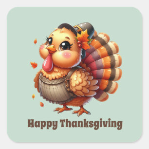 Cute Thanksgiving Holiday turkey customisable Square Sticker