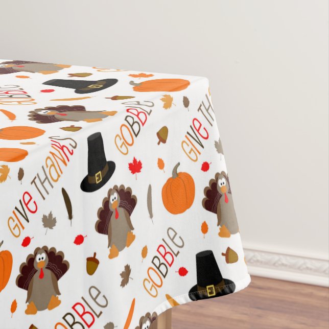 Cute Thanksgiving Pattern Gobble Give Thanks Tablecloth (In Situ)