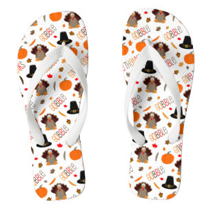 Cute Thanksgiving Pattern Gobble Give Thanks Thongs